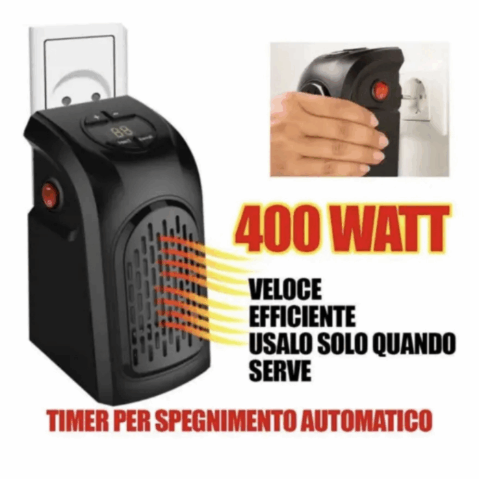 Stufa Elettrica Portatile a Presa 400W – Basso Consumo per Riscaldamento Rapido di Stanze