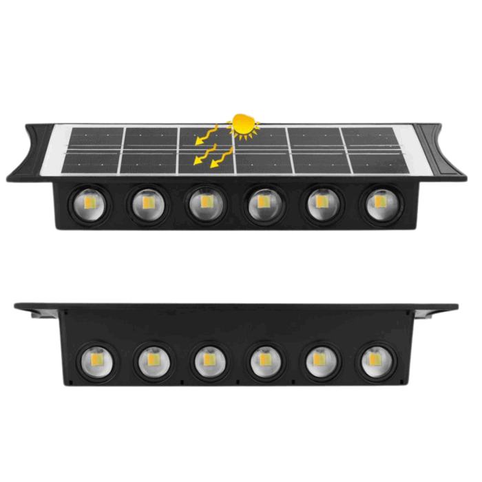 Appliques Luce Bidirezionale 12 LED a Ricarica Solare, Luce Fredda o Calda per Parete Muro Giardino Esterni