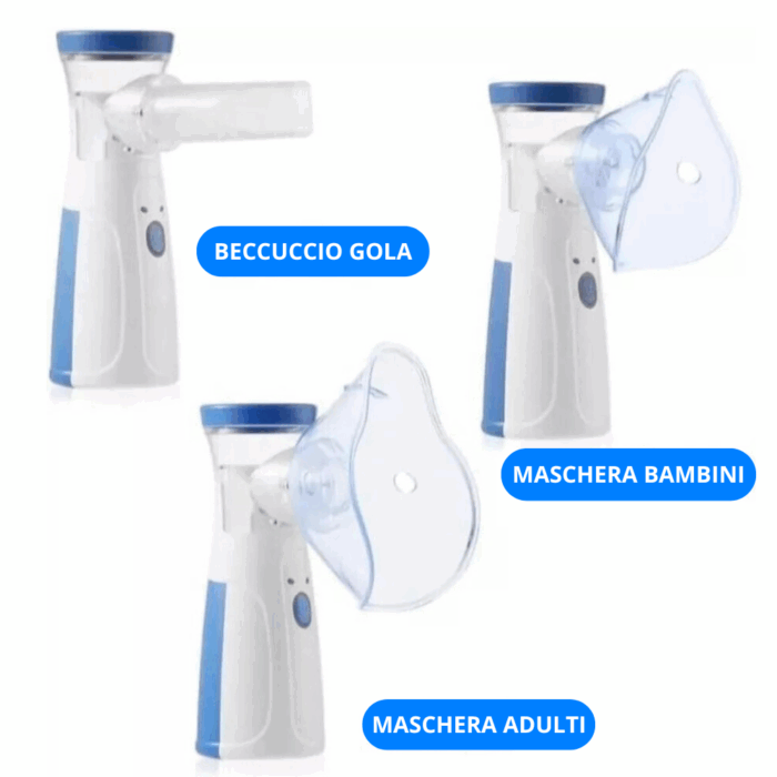 Nebulizzatore Aerosol Portatile Senza Fili – Inalatore Ricaricabile USB con 3 Mascherine per Bambini e Adulti