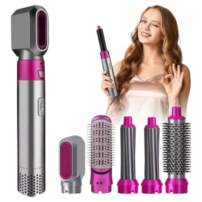 Spazzola Asciugacapelli 5 in 1 con Baule | Accessori Intercambiabili, Anticrespo