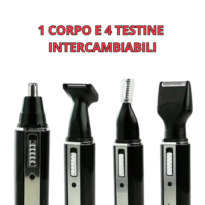 Epilatore 4 in 1 Uomo | Rasoio in Acciaio con Testine Intercambiabili per Barba, Basette, Peli Corti