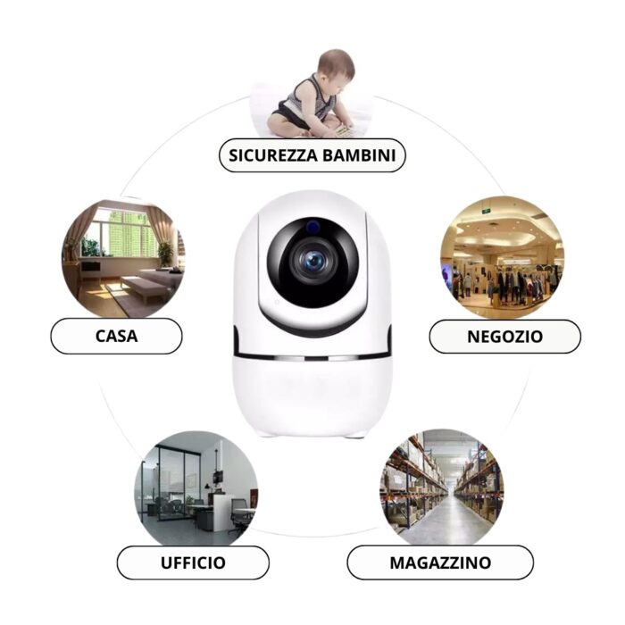 Telecamera Wireless Wifi HD 1080P da Appoggio | IP Camera Motorizzata 360°