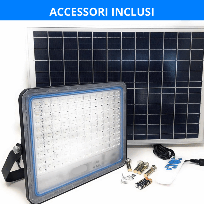 Faro LED 5000W Slim a Ricarica Solare | Pannello Crepuscolare, Luce Bianca IP66