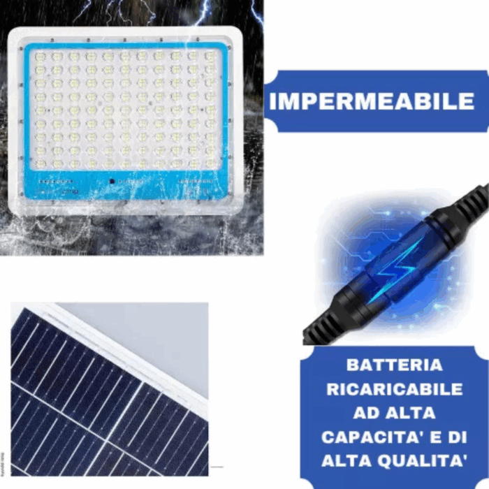 Faro LED 5000W Slim a Ricarica Solare | Pannello Crepuscolare, Luce Bianca IP66