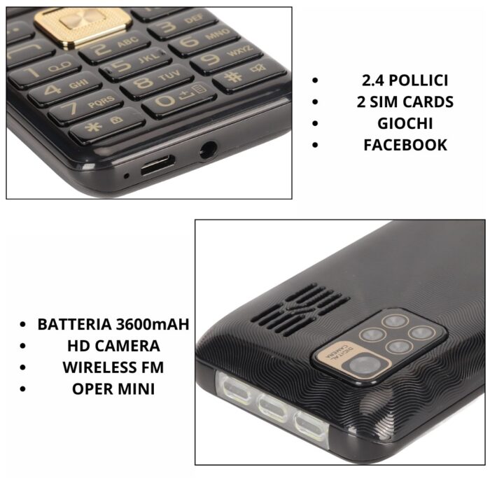 Telefono Cellulare 2.4" con Tasti | Dual SIM, Chiamata Rapida, Torcia