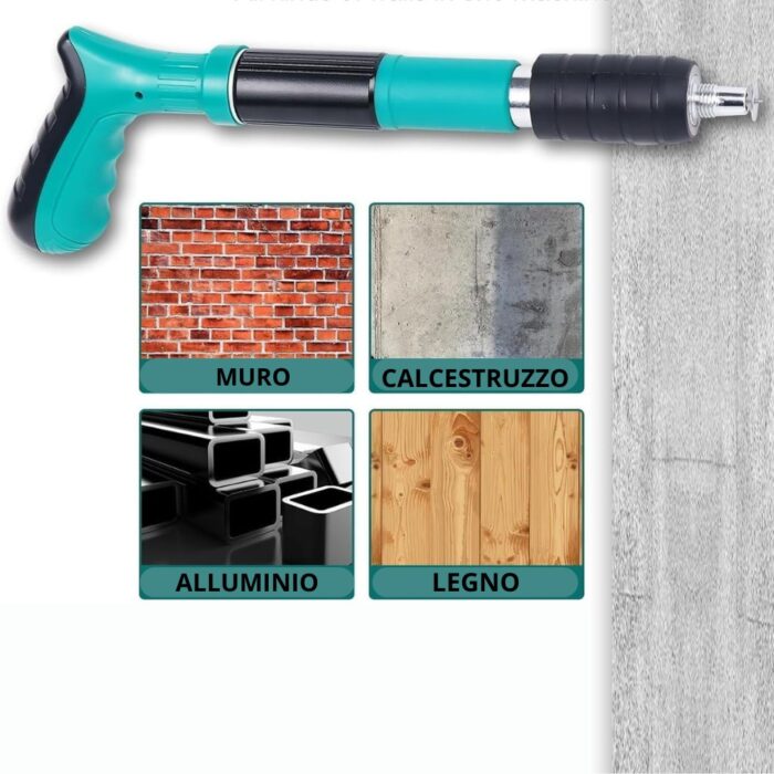 Pistola Sparachiodi ad Aria Compressa | Chiodatrice Manuale con Occhiali di Sicurezza e Chiodi per Cemento, Ferro, Calcestruzzo