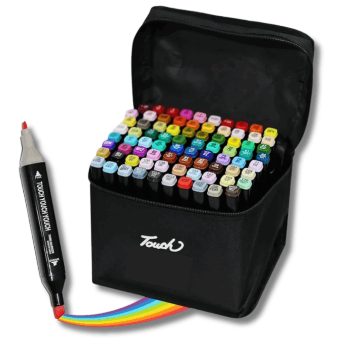 Set 60 Pennarelli Colorati Doppia Punta Sfumabili | Materiale Artistico, Colori Professionali con Custodia