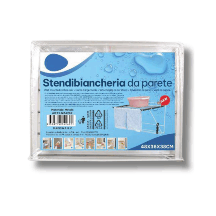 Stendi Panni da Parete 48x3x38cm | Stendibiancheria Richiudibile Salvaspazio