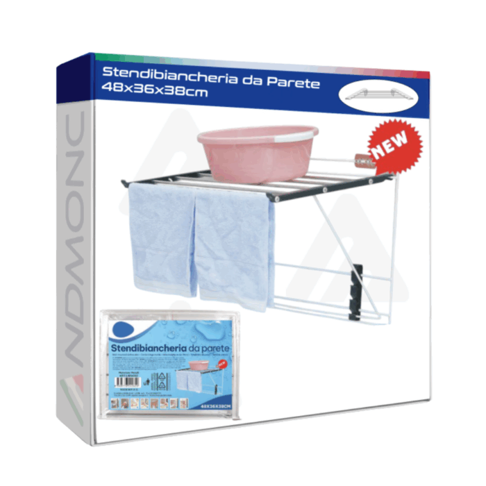 Stendi Panni da Parete 48x3x38cm | Stendibiancheria Richiudibile Salvaspazio
