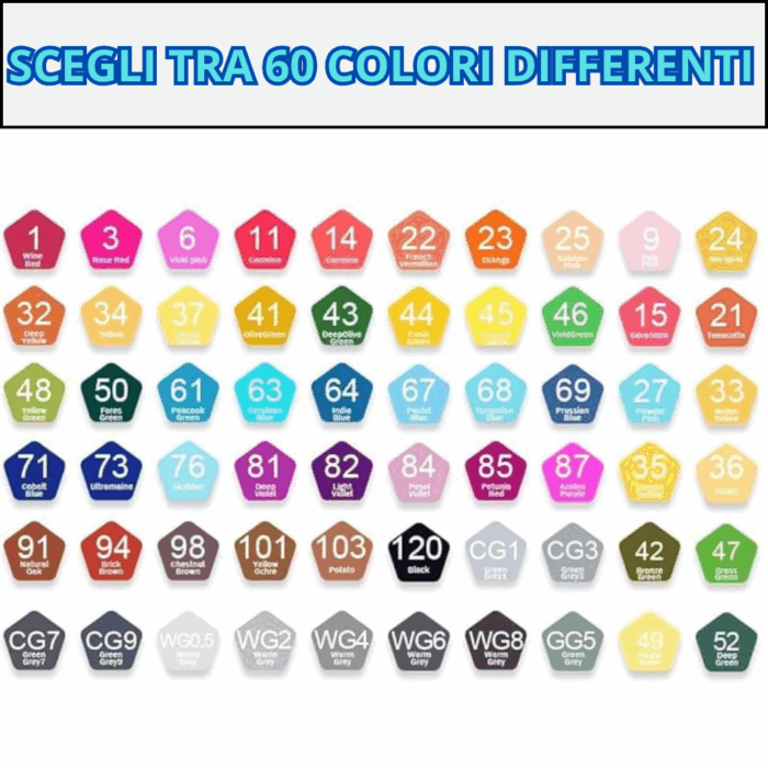 Set 60 Pennarelli Colorati Doppia Punta Sfumabili | Materiale Artistico, Colori Professionali con Custodia