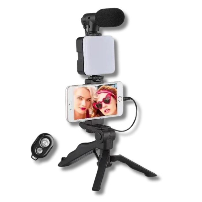 Kit Videomaking per Smartphone con Treppiede | Luce LED e Microfono per i tuoi Video Professionali