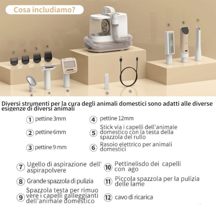 Kit Toelettatura Animali Domestici 6 in 1 Silenzioso | Rasatura, Asciugatura e Lavaggio del Pelo 1,5L