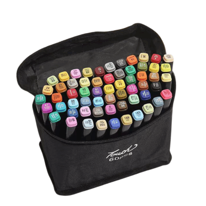 Set 60 Pennarelli Colorati Doppia Punta Sfumabili | Materiale Artistico, Colori Professionali con Custodia