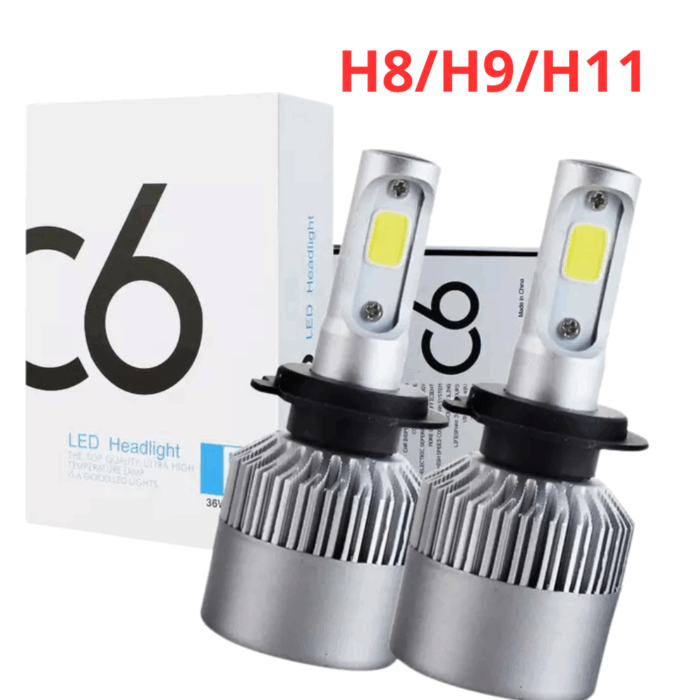 Coppia Lampadine LED H8/H9/H11 C6 per Auto, Moto | Faretti Luce Bianca 6000K 3800LM
