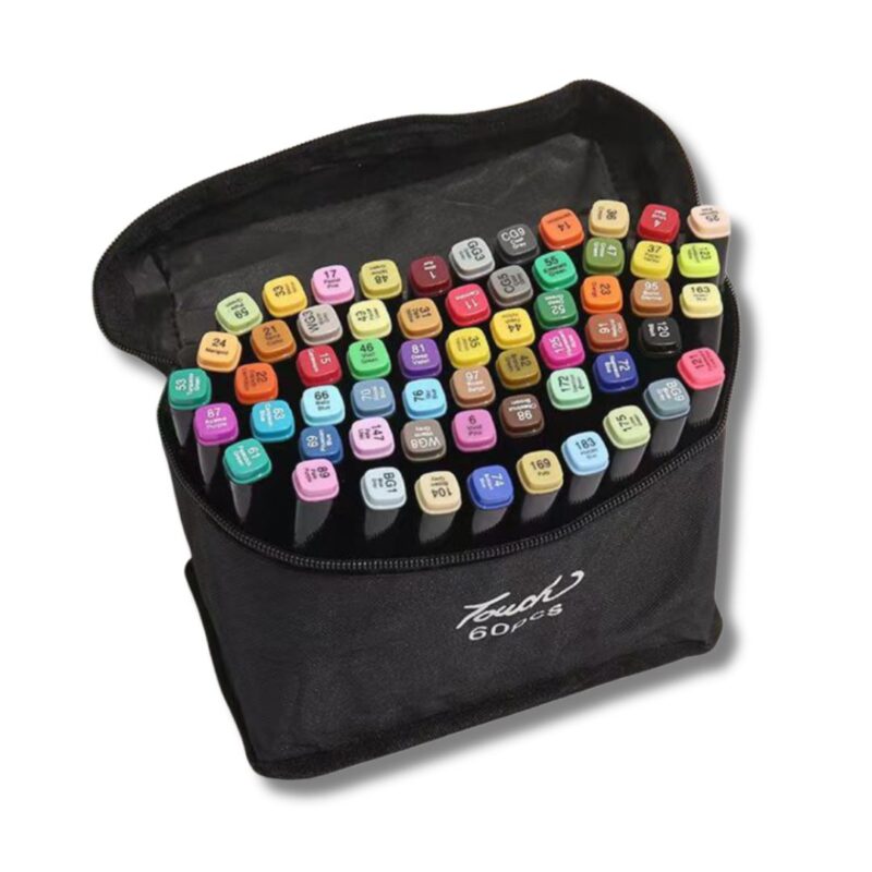 Set 60 Pennarelli Colorati Doppia Punta Sfumabili | Materiale Artistico, Colori Professionali con Custodia