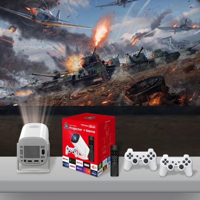 Proiettore con 2 Joystick 4K Bluetooth Wi-Fi | Riflettore Regolabile per Giochi, Film, Serie con Telecomando