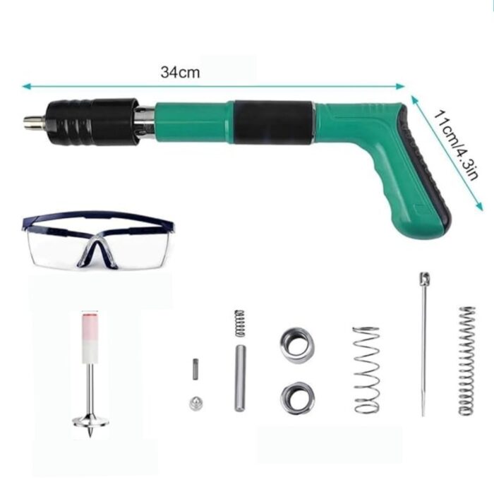 Pistola Sparachiodi ad Aria Compressa | Chiodatrice Manuale con Occhiali di Sicurezza e Chiodi per Cemento, Ferro, Calcestruzzo