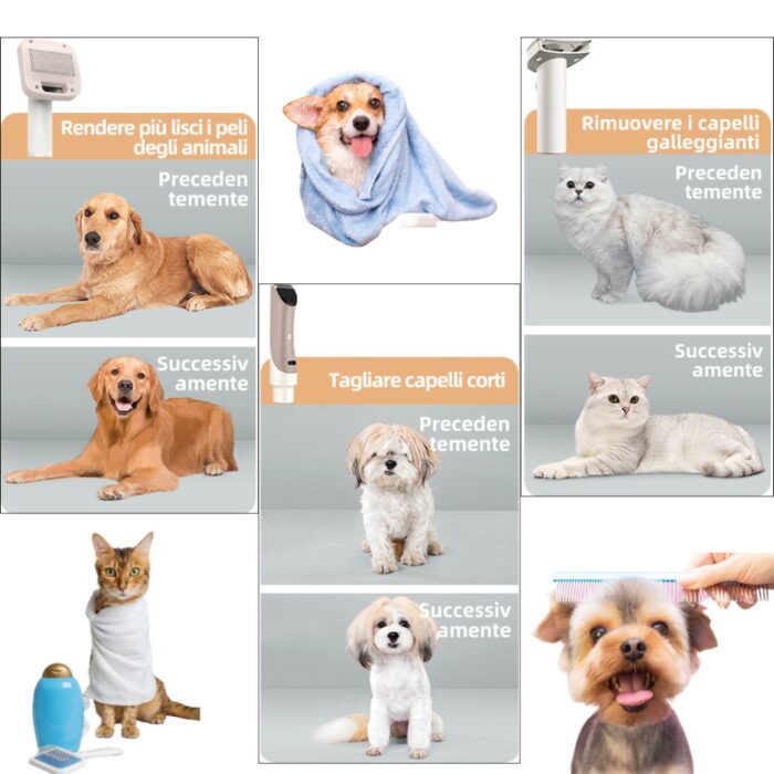 Kit Toelettatura Animali Domestici 6 in 1 Silenzioso | Rasatura, Asciugatura e Lavaggio del Pelo 1,5L