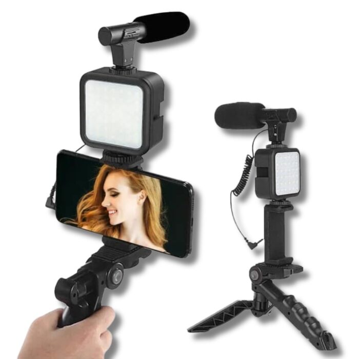 Kit Videomaking per Smartphone con Treppiede | Luce LED e Microfono per i tuoi Video Professionali