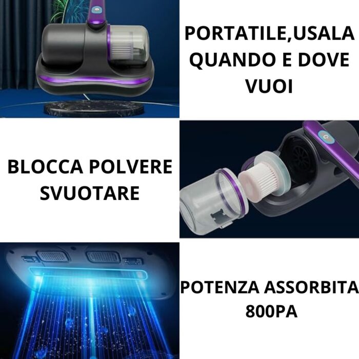 Aspirapolvere Senza Fili Manuale 100W | Aspiramaterassi Portatile per Divani, Letti, Tappeti USB