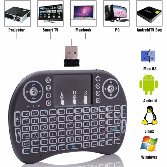 Tastiera Wireless Retroilluminata con Touchpad e Mouse | Ricaricabile 2.4GHz per Smart TV e PC