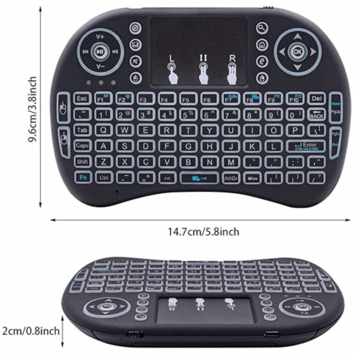 Tastiera Wireless Retroilluminata con Touchpad e Mouse | Ricaricabile 2.4GHz per Smart TV e PC