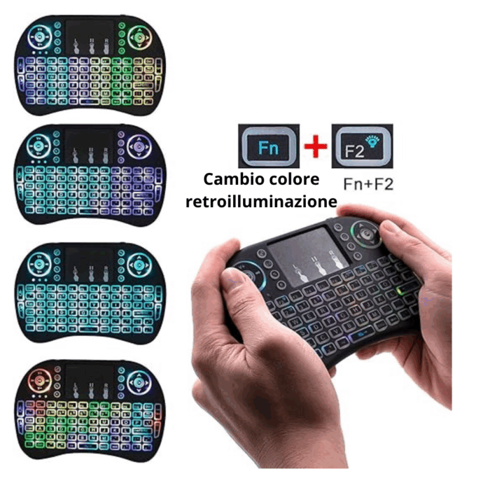 Tastiera Wireless Retroilluminata con Touchpad e Mouse | Ricaricabile 2.4GHz per Smart TV e PC