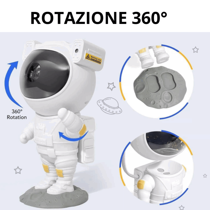 Proiettore Astronauta LED 3 in1 Cielo Stellato 360° con Telecomando