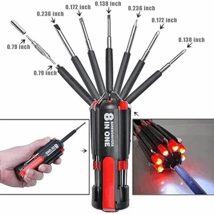 Cacciavite Multifunzione 8 in 1 con Torcia LED Potente