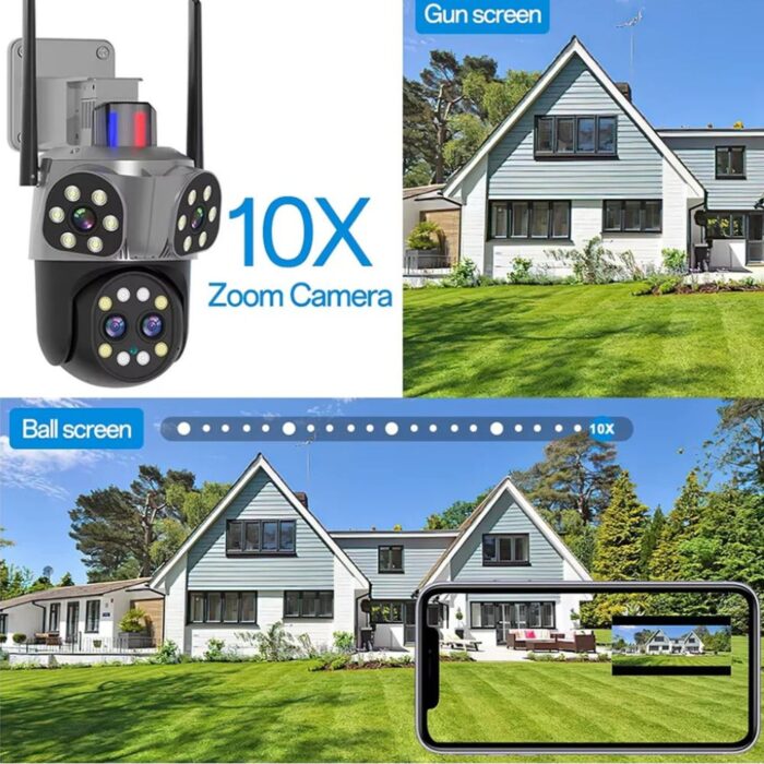 Telecamera PTZ Wi-Fi 360° Quadruple Vision | Audio Bidirezionale e Allarme 8mp