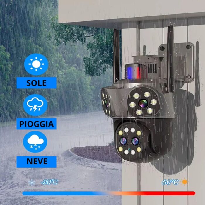 Telecamera PTZ Wi-Fi 360° Quadruple Vision | Audio Bidirezionale e Allarme 8mp