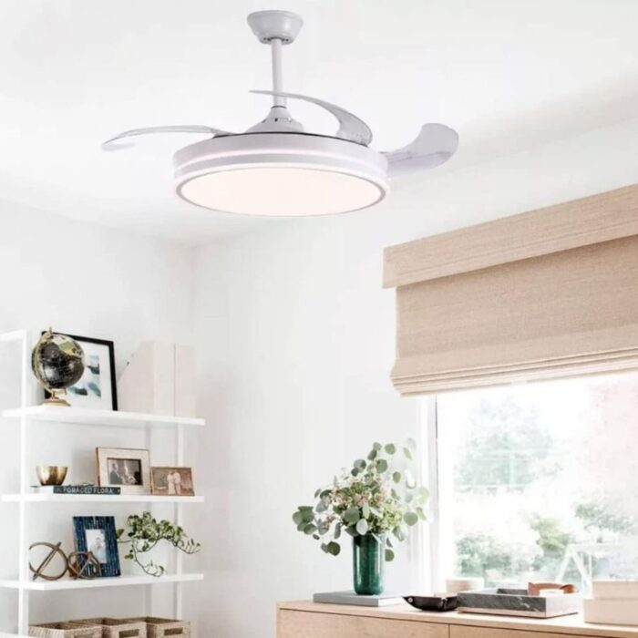 Lampadario con Ventilatore LED 120W, Pale Retrattili 3 Velocità e 3 Tonalità di Luce