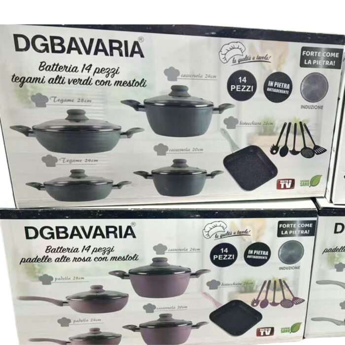 Batteria Pentole e Padelle 14 Pezzi Antiaderente con Pietra | Induzione e Gas DGBavaria