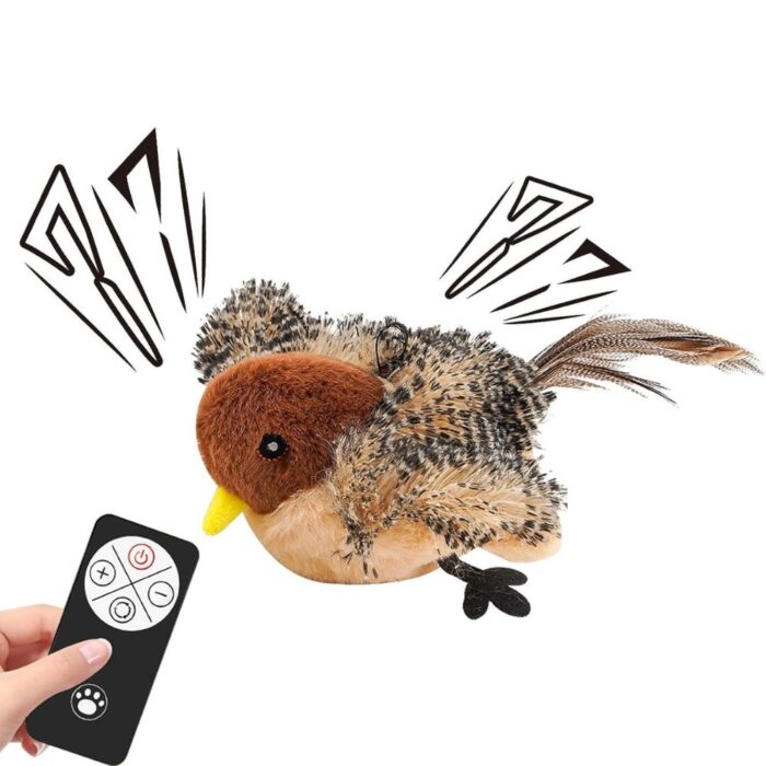 Uccellino Flappy per Animali con Ali Mobili e Cinguettio Reale | Peluche USB Ricaricabile