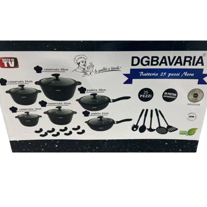 Batteria Pentole e Padelle 25 Pezzi Antiaderente con Pietra | Induzione e Gas DGBavaria