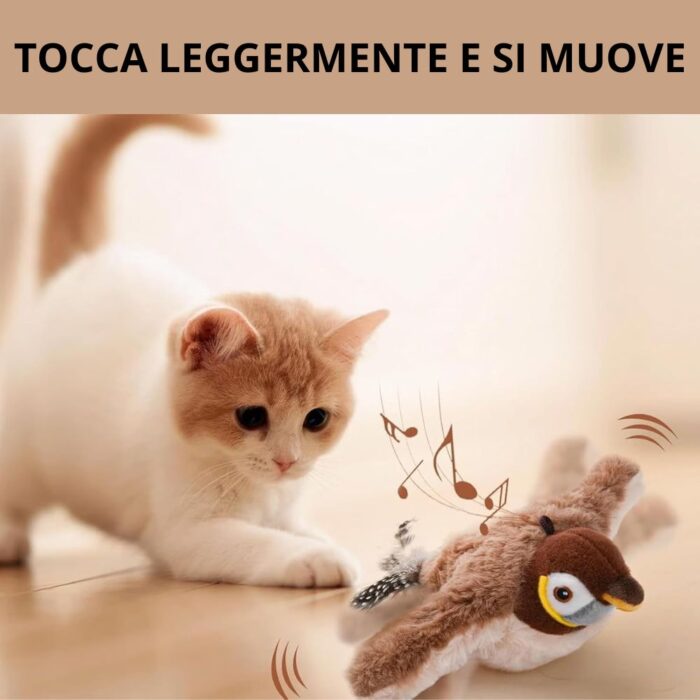 Uccellino Flappy per Animali con Ali Mobili e Cinguettio Reale | Peluche USB Ricaricabile
