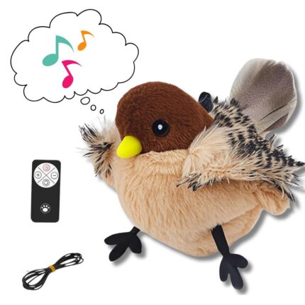 Uccellino Flappy per Animali con Ali Mobili e Cinguettio Reale Peluche USB Ricaricabile