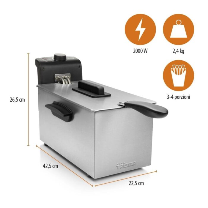 Friggitrice Elettrica 3.2L 2000W | Cestello Rimovibile, Anti-Odore, Termostato Regolabile