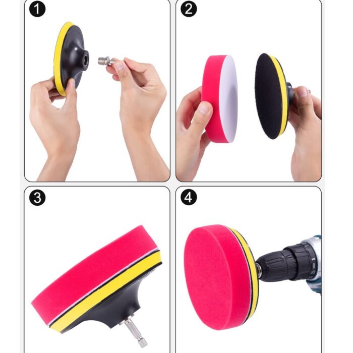 Spugne Lucidatura Auto Diametro 15cm | 6 Pezzi Colorati con Adattatore Trapano