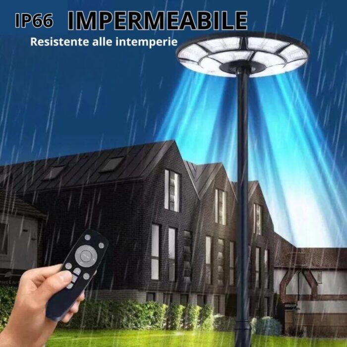 Lampione Solare LED 5000W Circolare UFO IP66 con Sensore Crepuscolare e Movimento