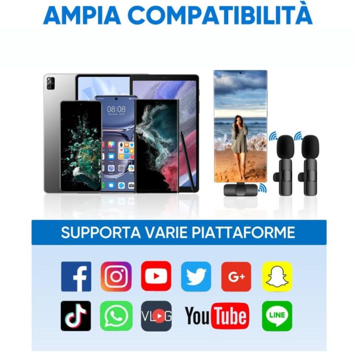 2 pz Microfono Lavalier Wireless Type-C 2 Microfoni Plug & Play con Riduzione Rumore