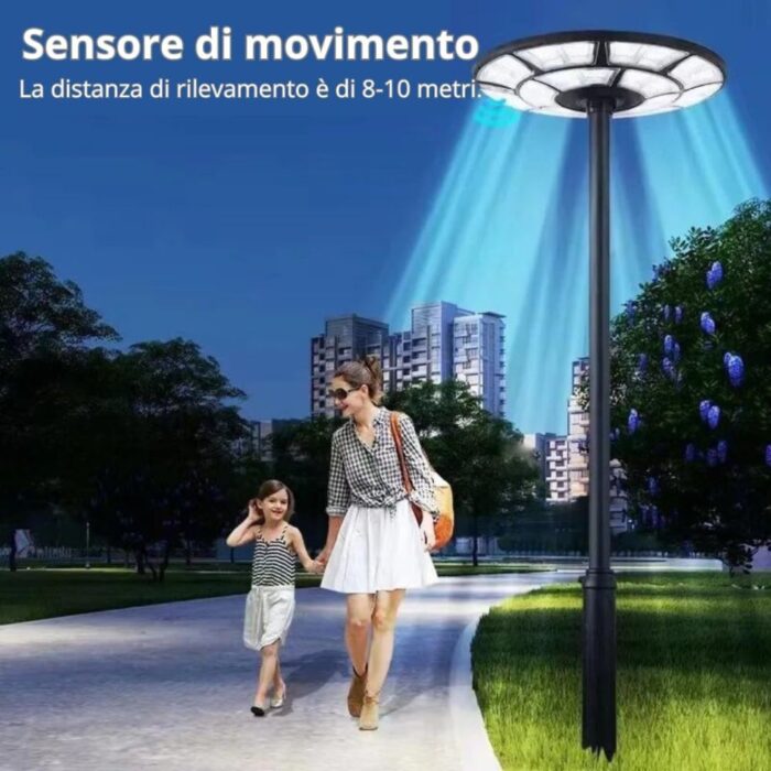 Lampione Solare LED 5000W Circolare UFO | IP66 con Sensore Crepuscolare e Movimento