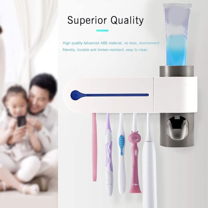 Portaspazzolino da Parete con Sterilizzatore UV | Dispenser 5 posti Dentifricio Automatico USB