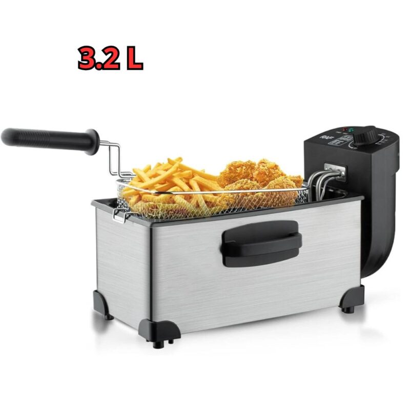 Friggitrice Elettrica 3.2L 2000W | Cestello Rimovibile, Anti-Odore, Termostato Regolabile